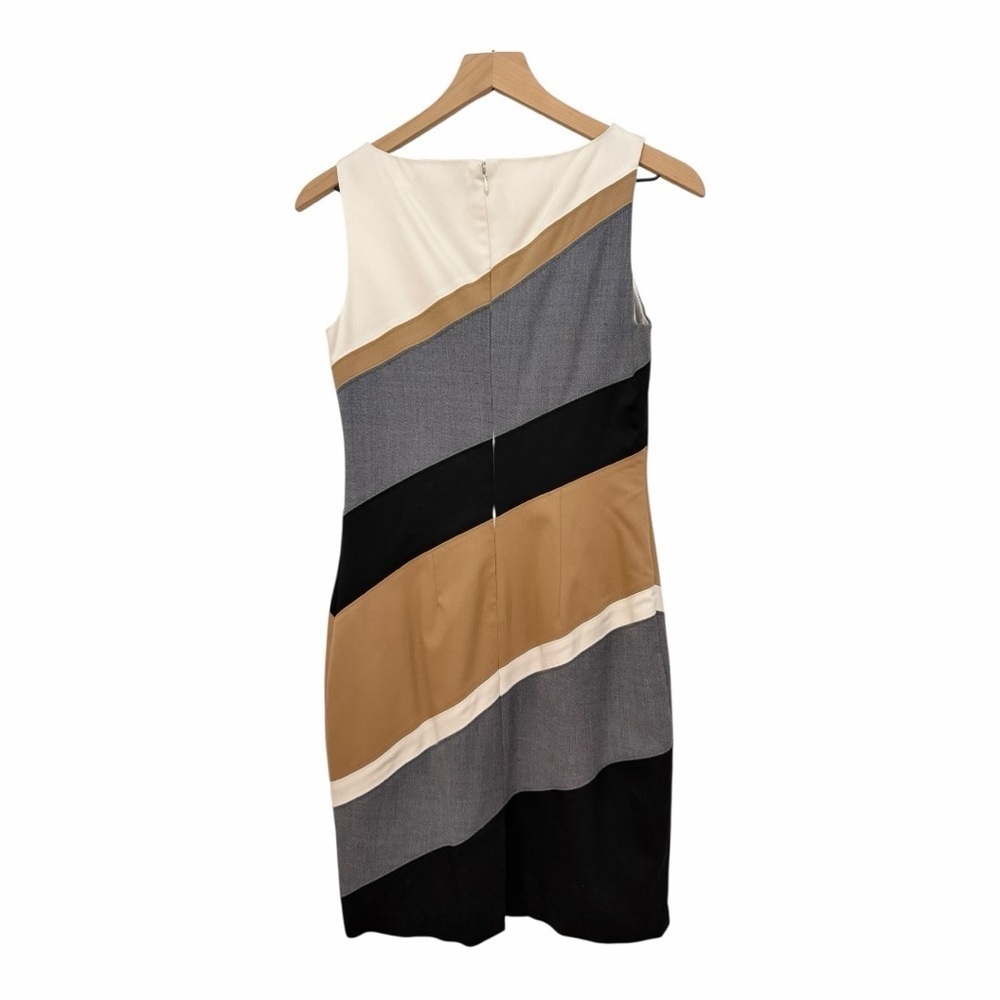 White House Black Market Colorblock Sheath Dress Neutral Sz 2 Stretch Wool Silk - Picture 3 of 7